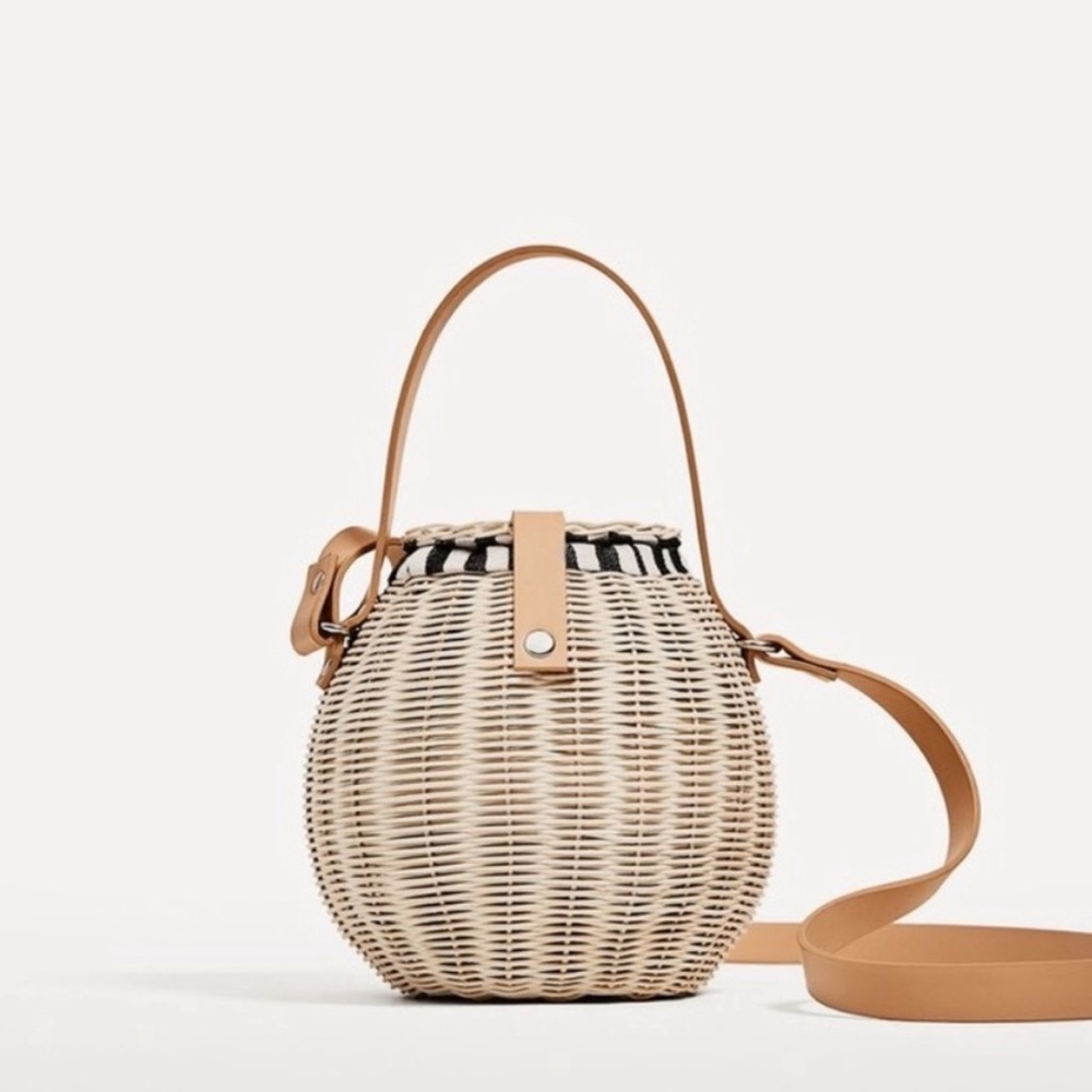 Zara Raffia Basket Weave Crossbody Bag with Handle